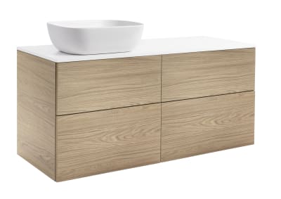 KOMMOD ISELLA 120 EK MED VIT BÄNKSKIVA OCH REKTANGULÄRT VITT MATT TVÄTTSTÄLL 46X33 CM