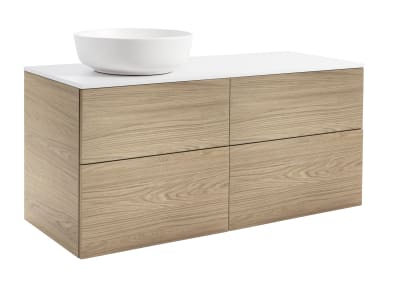 KOMMOD ISELLA 120 EK MED VIT BÄNKSKIVA OCH RUNT VIT MATT TVÄTTSTÄLL 42 CM