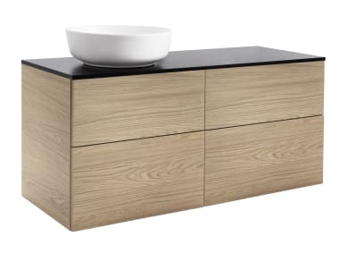 KOMMOD ISELLA 120 EK MED SVART BÄNKSKIVA OCH RUNT VIT MATT TVÄTTSTÄLL 42 CM