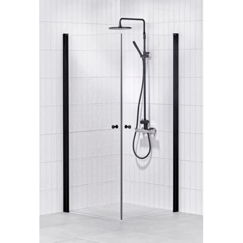 Duschhörna DHÖRN LUSSO1 BLACK RAK90X90 KL i säkerhetsglas med dörrknopp och justerbar profil, RSK 7333555