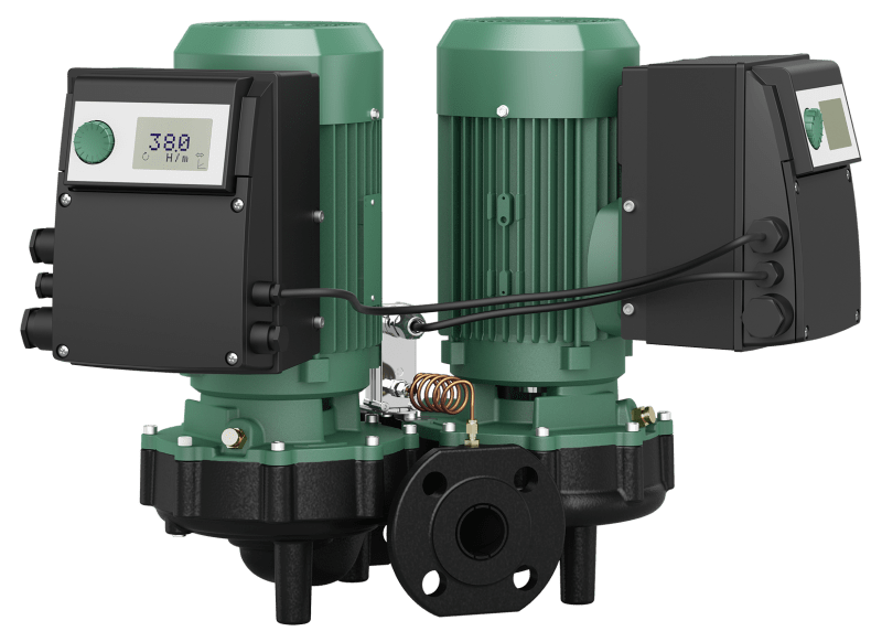 Wilo DP-E 50/105-0,75/2 cirkulationspump framifrån med anslutningar DN32