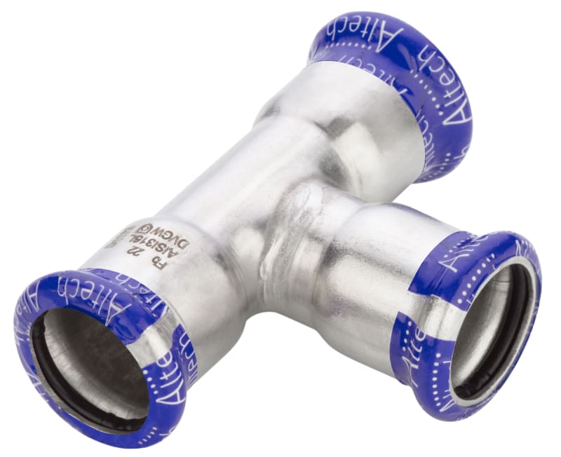 Altech T-rör pressrördel — framifrån med M-profil 108mm rostfritt