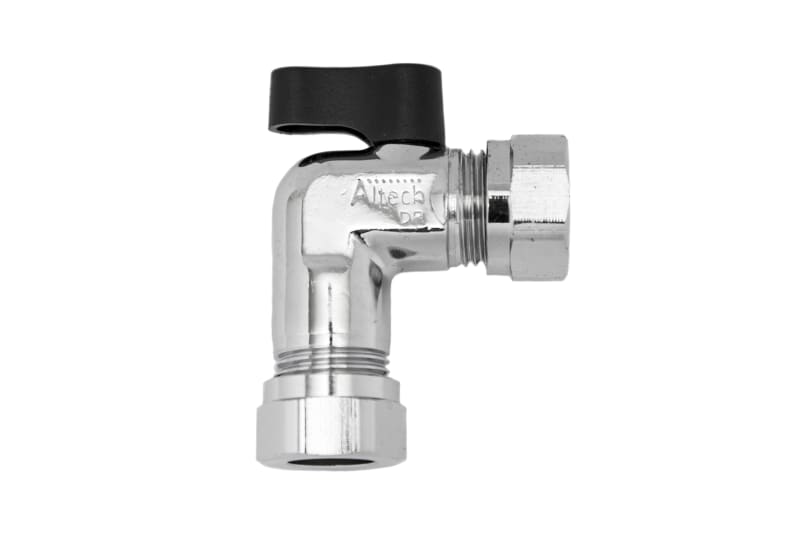 Altech Minikulventil vinkelmodell 12x15mm förkromad framifrån