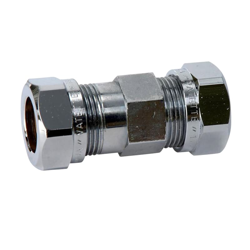 Vatette Rak koppling 12x10mm förkromad mässing framifrån, RSK 1947003