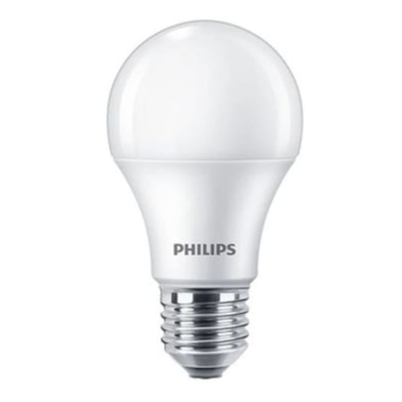 Philips LED-lampa 8W E27 — framifrån med varmvit ljusstyrka