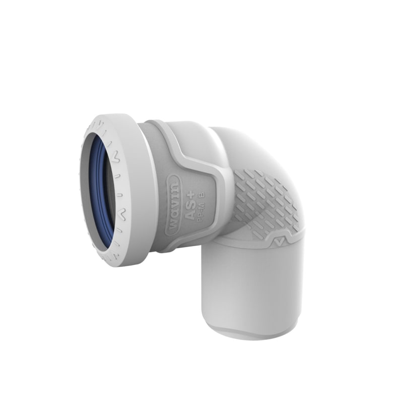 Wavin avloppskoppling 90° — framifrån med ljuddämpning