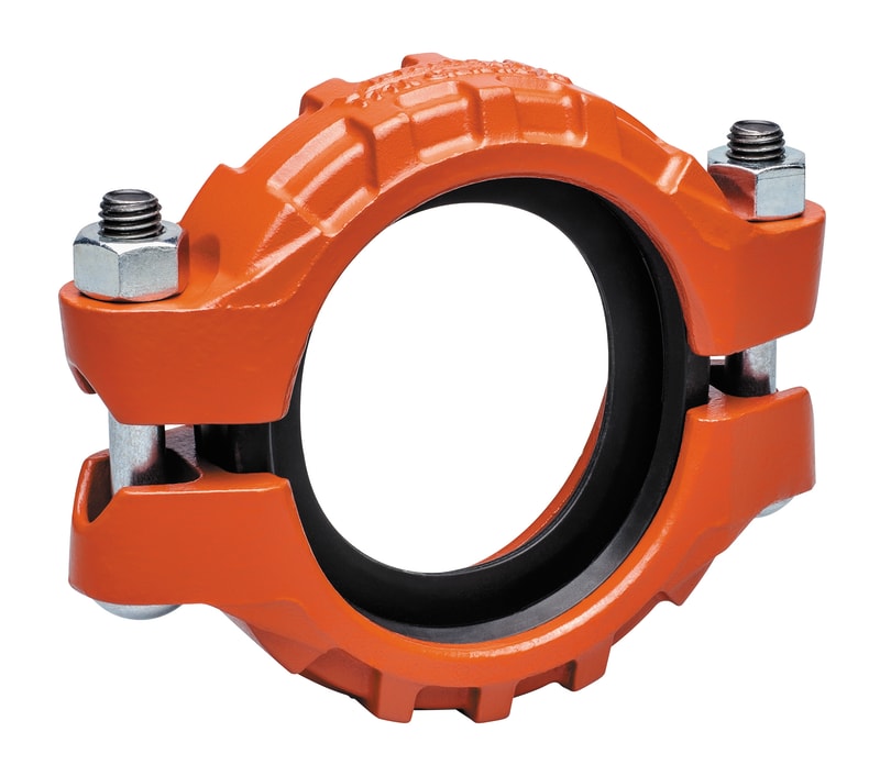 Victaulic Rak Koppling 139,7 mm — framifrån med orange segjärnkropp, RSK 1350019