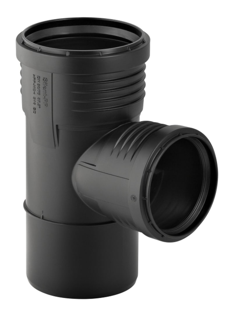 Geberit Silent PP Grenrör 75x50mm 87,5° — framifrån med ljuddämpande funktion