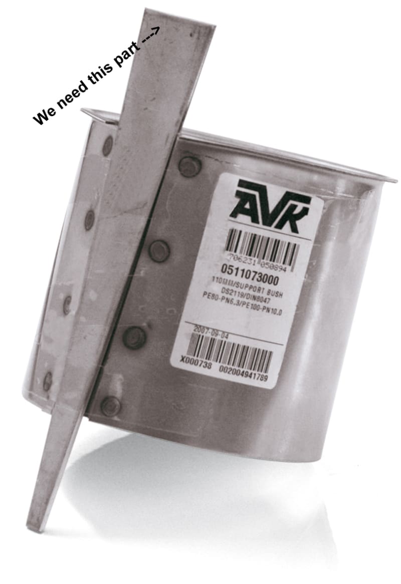 AVK Rostfri Stödhylsa 355mm PN10 — framifrån
