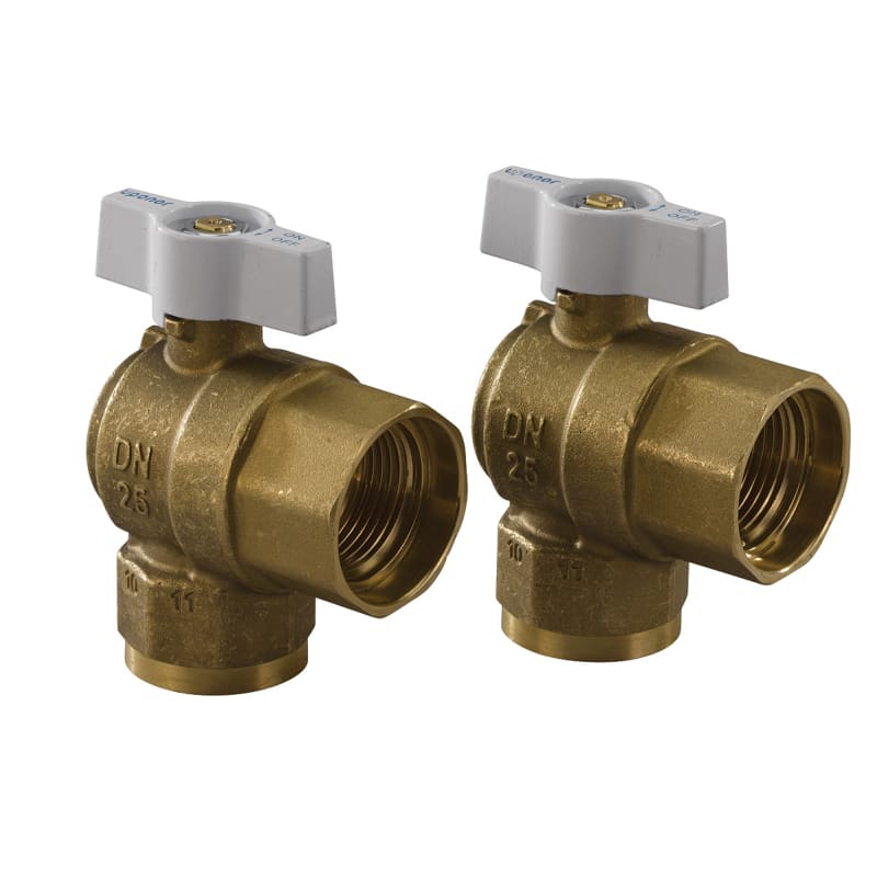 Uponor Vario B kulventil — vinkelmodell i mässing framifrån, RSK 2418616