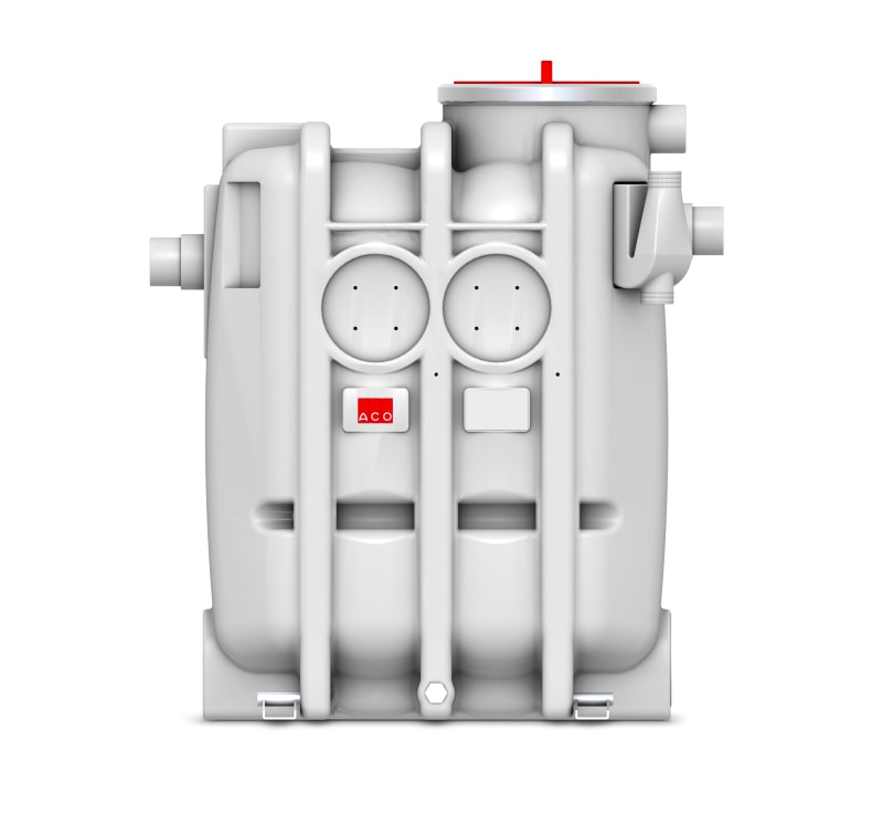 ACO Slamfång PE 450/110 — grå PEHD-behållare framifrån