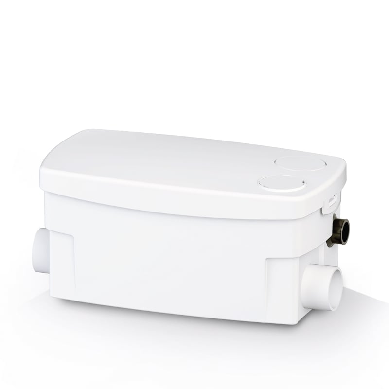 Saniflo duschpump — vit pumpstation framifrån med 250W motor