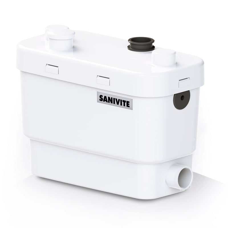 SANIFLO BDT-pump Sanivite framifrån — vit gråvattenpump med 4 inlopp