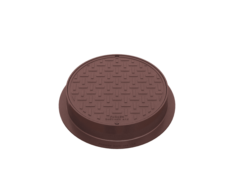 Furnes Jernstöperi Lättbetäckning — Ram Ø450 med lock i brun gråjärn framifrån