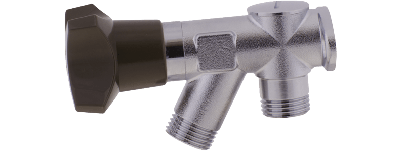 Mora Armatur Tappventil G1/2" — framifrån med väggfäste och krom/svart finish