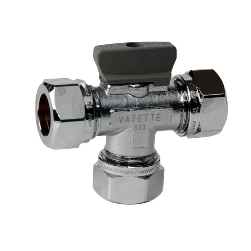 KULVENTIL T-RÖR 15 MM 3-VÄGS MED VRED FÖRKROMAD VATETT RSK 8546977, RSK 8546977
