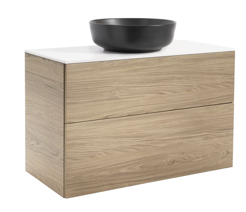 KOMMOD ISELLA 90 EK MED VIT BÄNKSKIVA OCH RUNT SVART MATT TVÄTTSTÄLL 42 CM, RSK 8912795