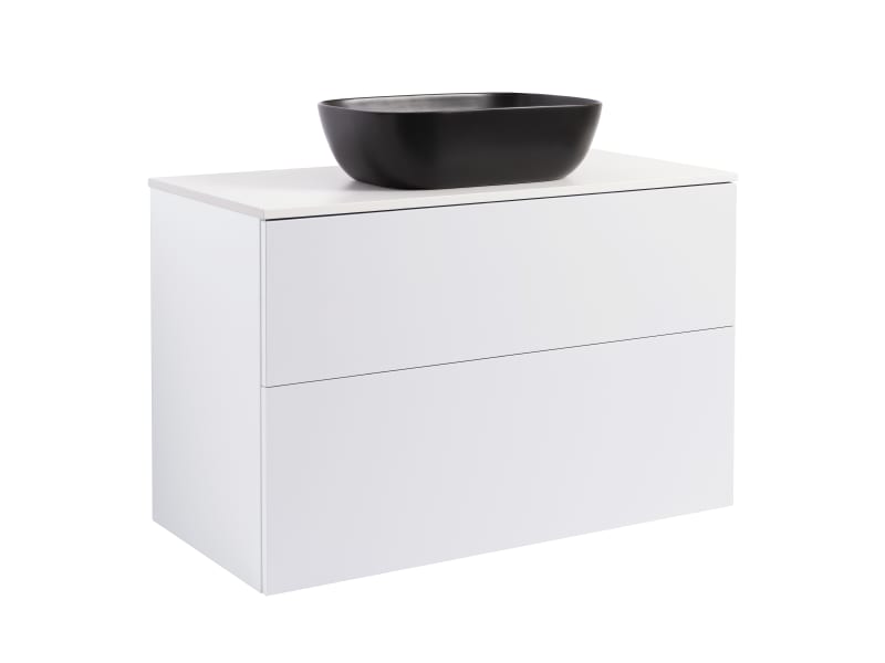 KOMMOD ISELLA 90 GRÅ MED VIT BÄNKSKIVA OCH REKTANGULÄRT SVART MATT TVÄTTSTÄLL 46X33 CM, RSK 8914404