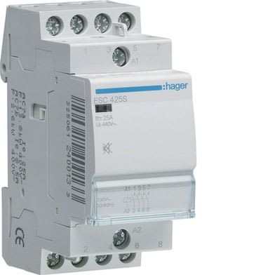 Hager Kontaktor 25A 4NO 230V AC - Brumfri Styrning - E3279351
