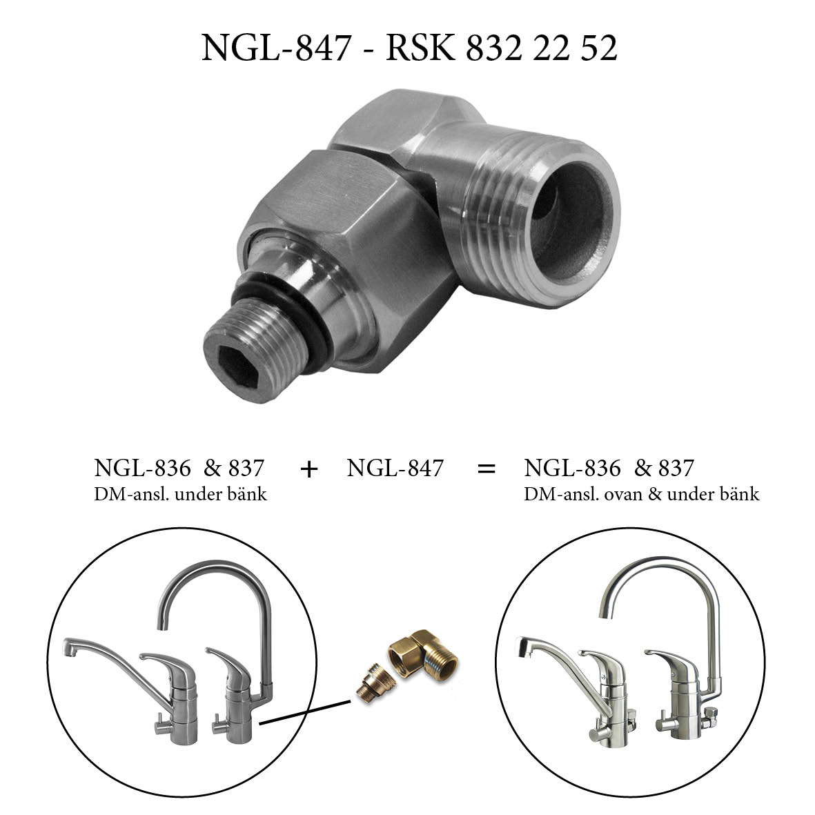 NGL Anslutningsvinkel för Diskmaskinsanslutning NGL-847 Rostfritt stål - RSK 8322252