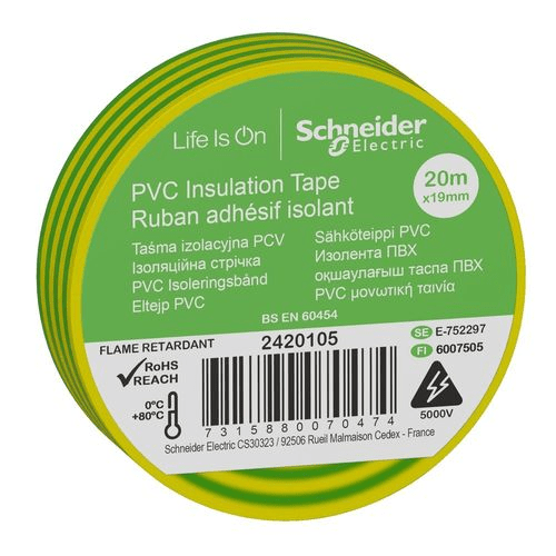 Schneider Electric Thorsman Eltejp Gul/Grön 19mm x 20m - PVC-Isolerad för Jordanslutningar - RSK 0752297