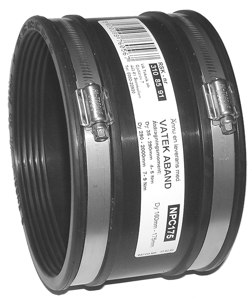 Övergångskoppling ABAND-NPC, Dy 200-215 mm, EPDM-gummi, rak, 1,2 bar