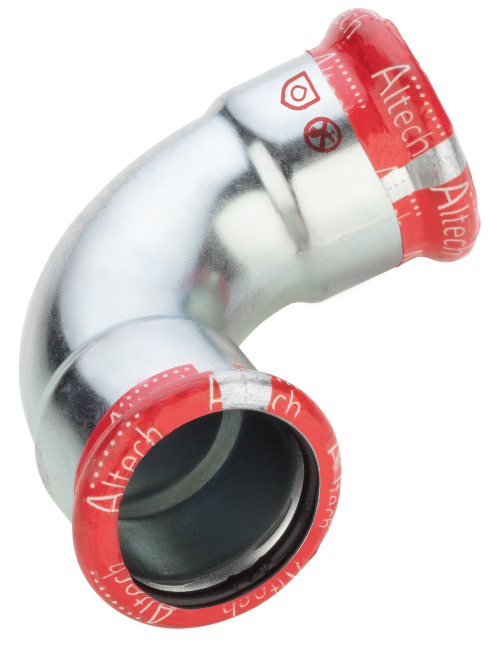 Altech Press M-profil Böj 90° 22mm Elförzinkad - 2 Muffar, EPDM O-ring, Läckageindikering - RSK 1542425