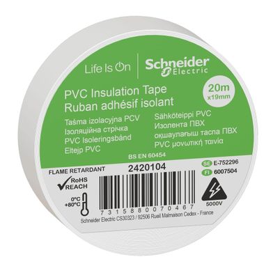 Schneider Electric Eltejp Vit 19mm x 20m - Professionell Isolering - RSK E0752296