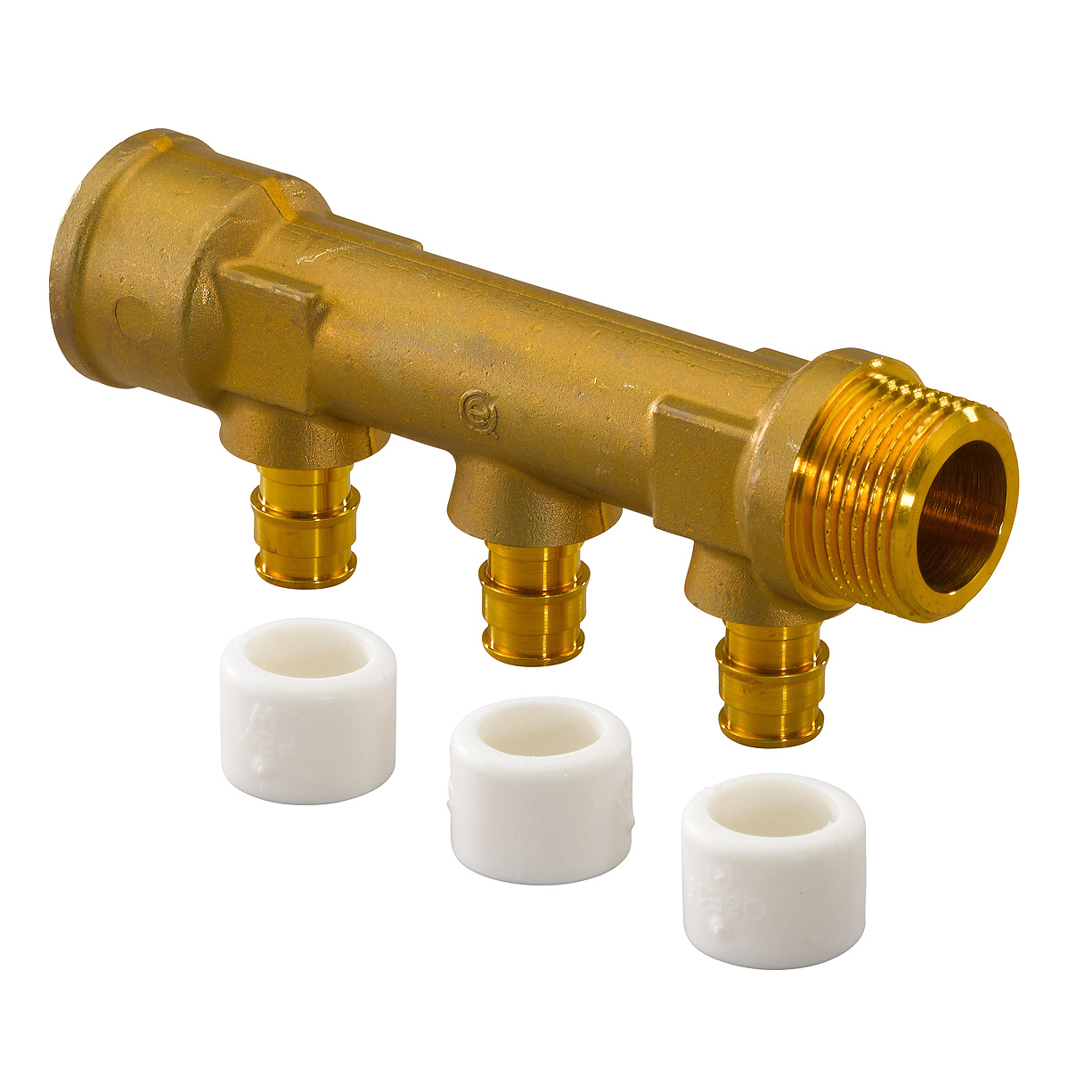 Uponor Aqua PLUS Fördelare Q&E DR 3-vägs - Utv-inv gäng 3/4" 3x15mm c/c 50mm - RSK 1870831