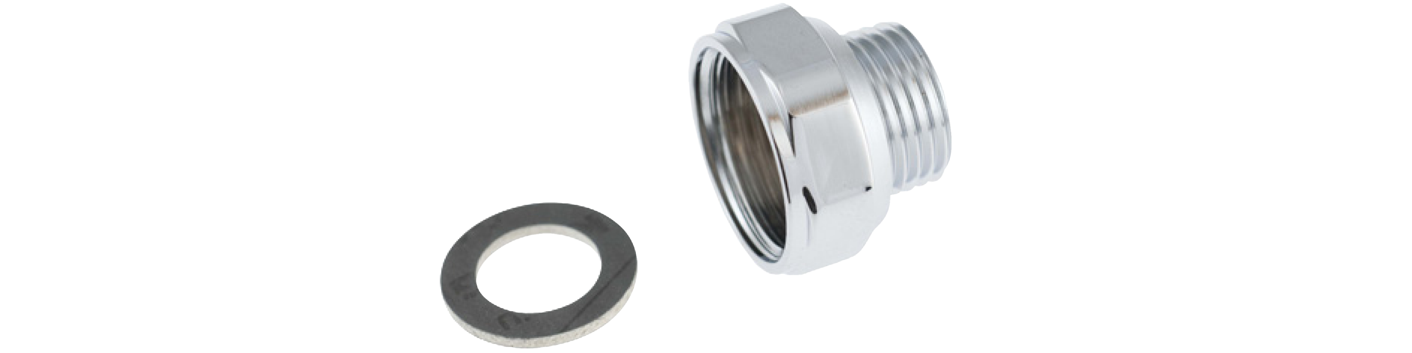 Övergångsnippel G1/2 utv. - G3/4 inv. med packning, Förkromad Mässing