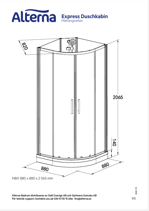 ALTERNA Duschkabin Lusso Express 90x90, 4 mm härdat glas, enkel montering, justerbara fötter
