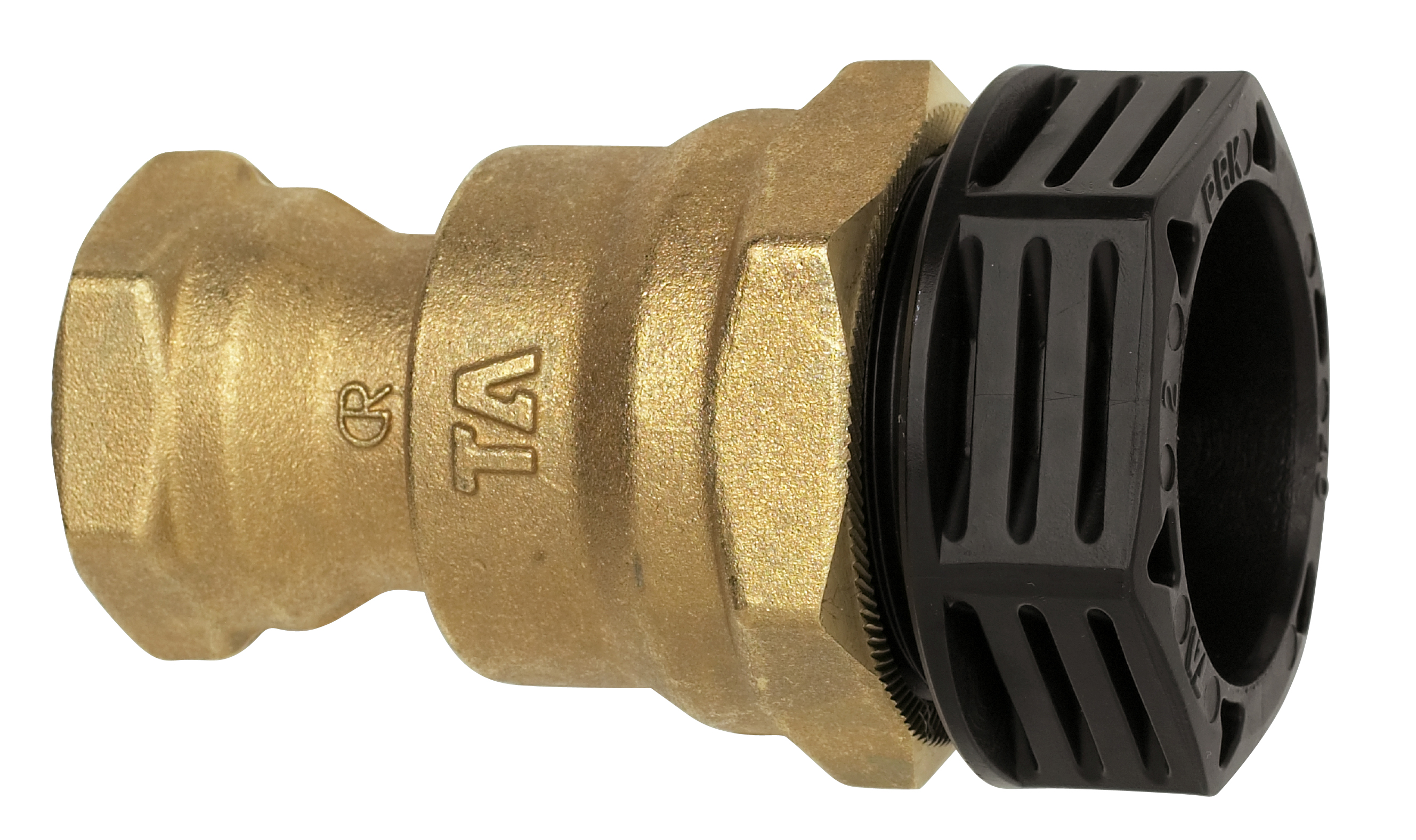 PRK 402 Rak koppling 50mm x R40, Mässing/svart, Tryckskruv för dricksvatten