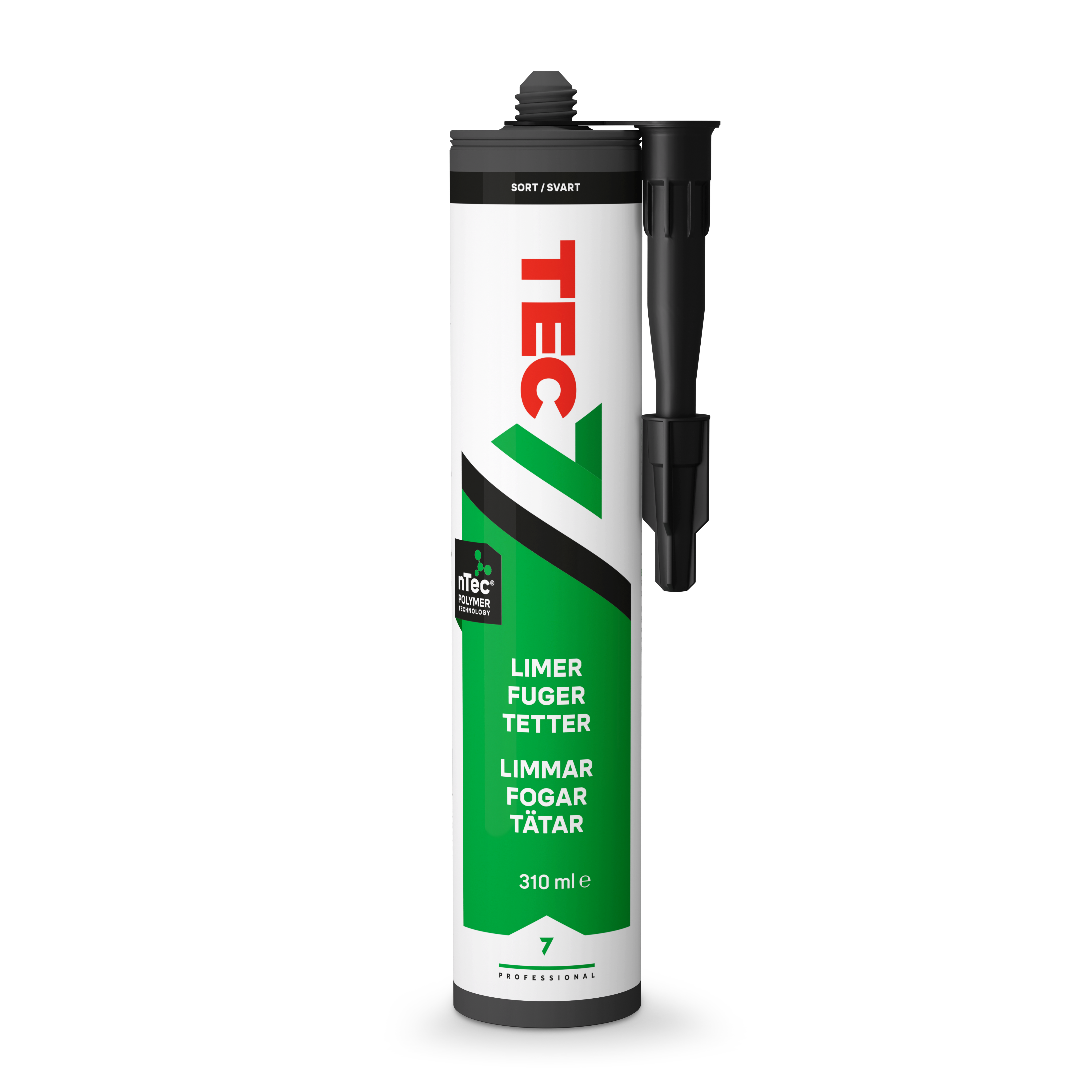 Tec7 Universal lim och fogmassa, svart, 310 ml - Livsmedelsgodkänd, -10°C härdning