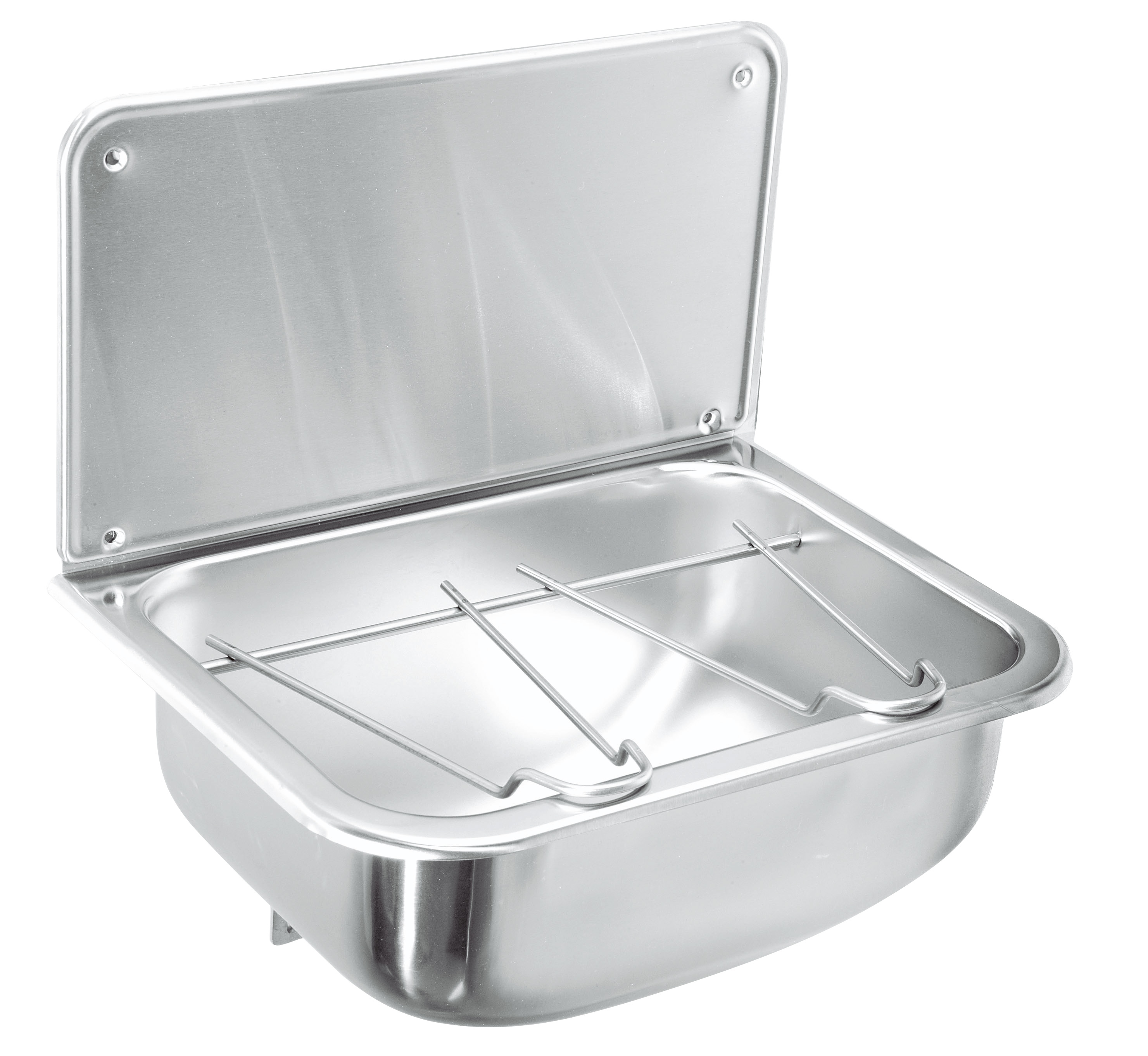 Utslagsback i rostfritt stål GUB3OL för väggmontage med konsol och stänkskydd