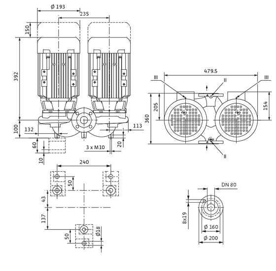 Wilo DPL 80/115-2,2/2 Cirkulationspump 3-fas 400V - Torrdrift - RSK 5764388