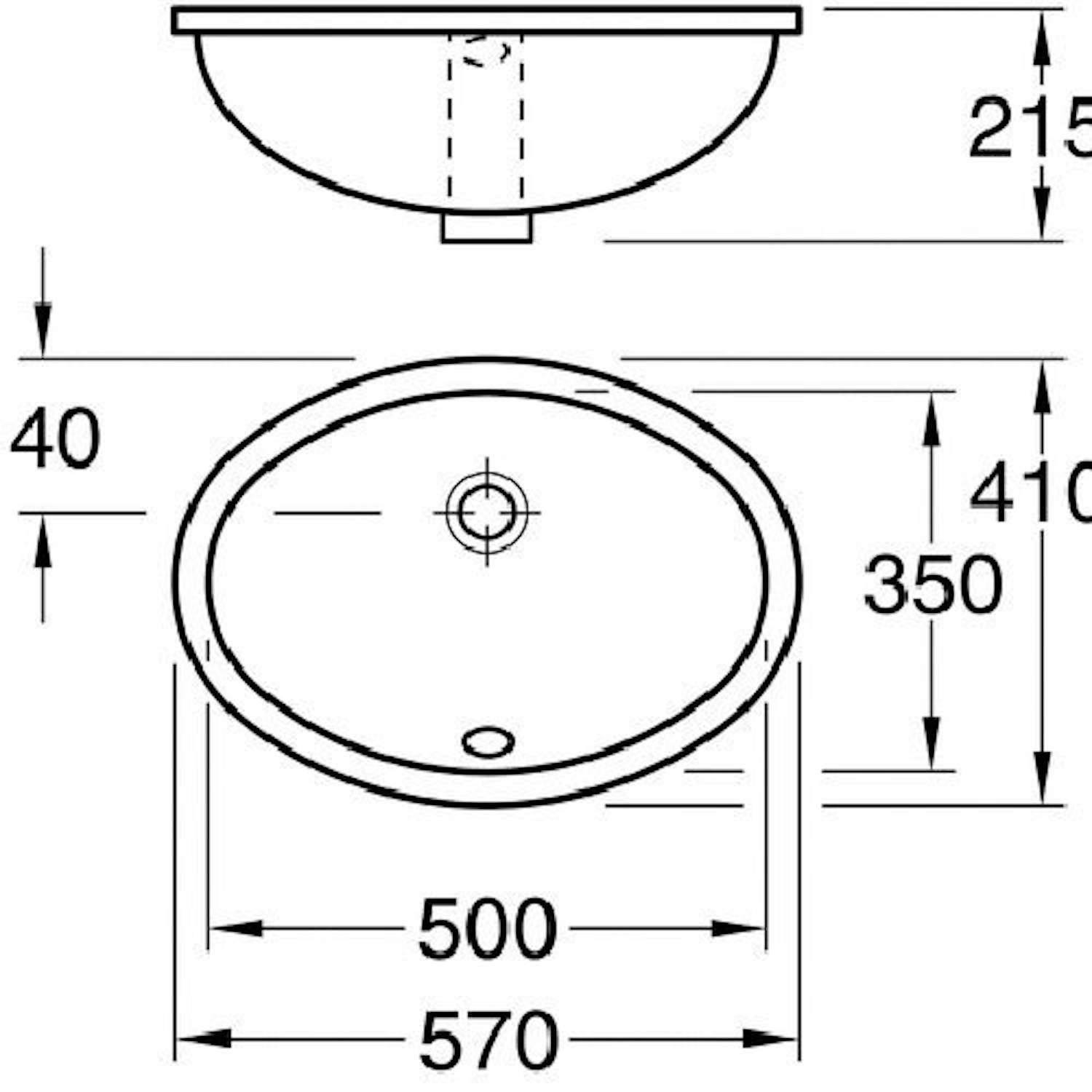 Gbg 6147-98 tvättställ vitt, oval för undermontering 500x350mm