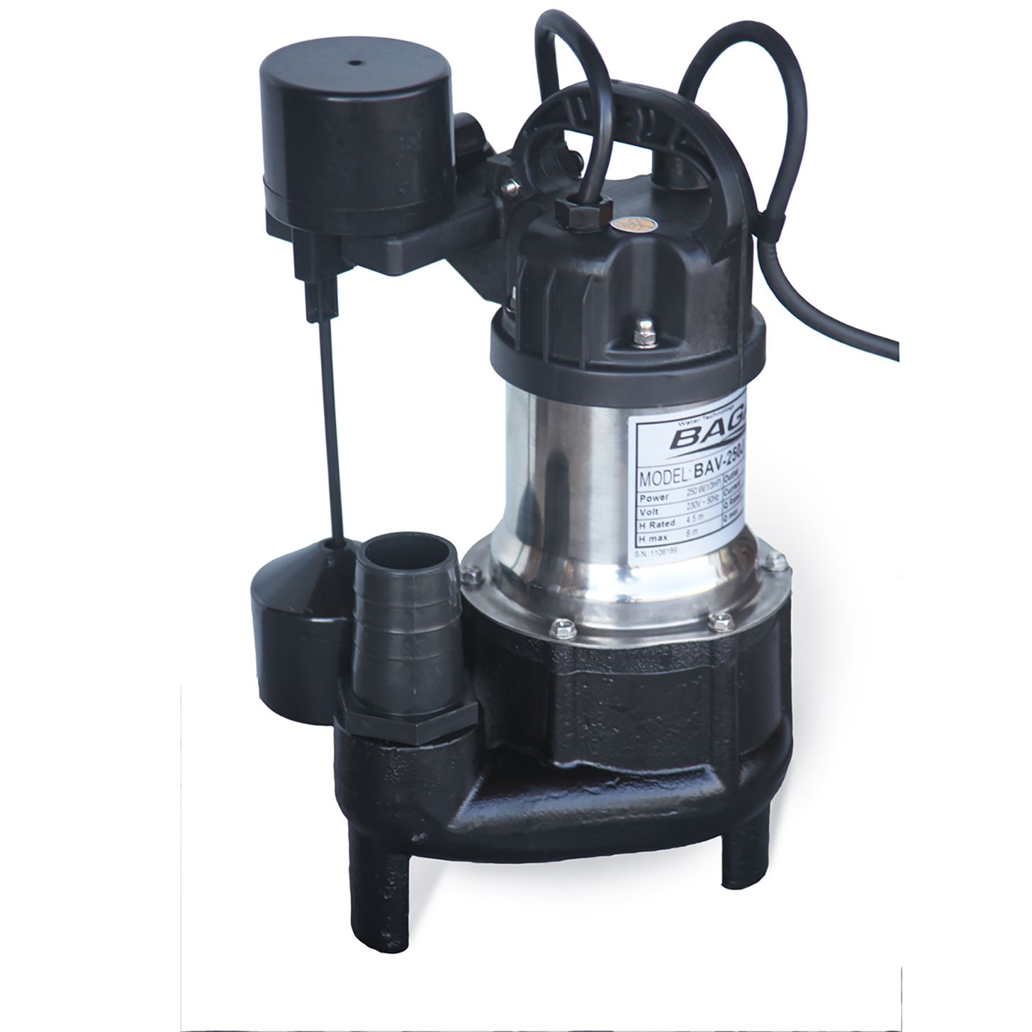 BAGA BAV250J Dränkbar gråvattenpump 230V 0,25kW med vertikal flottörstyrning