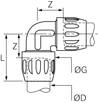 Transair 6602 D40 Skarvkoppling 90° för rördelar och kopplingar