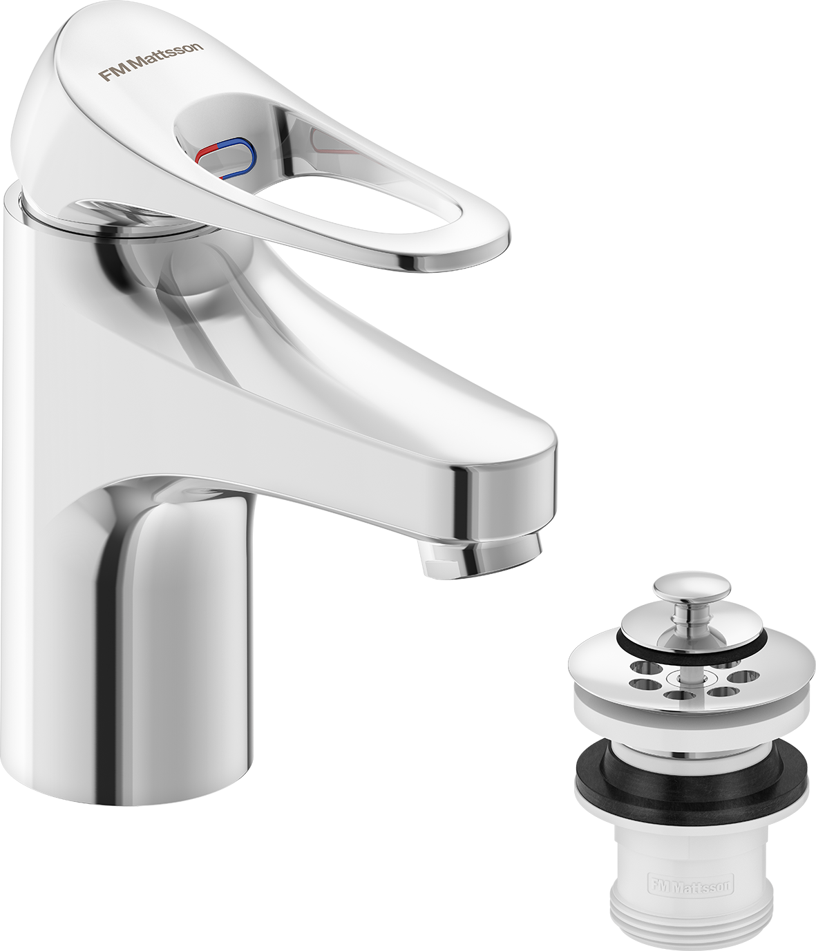 FM Mattsson 9000XE Tvättställsblandare, Krom, 1-grepp, Blyfri, Med Silpluggventil