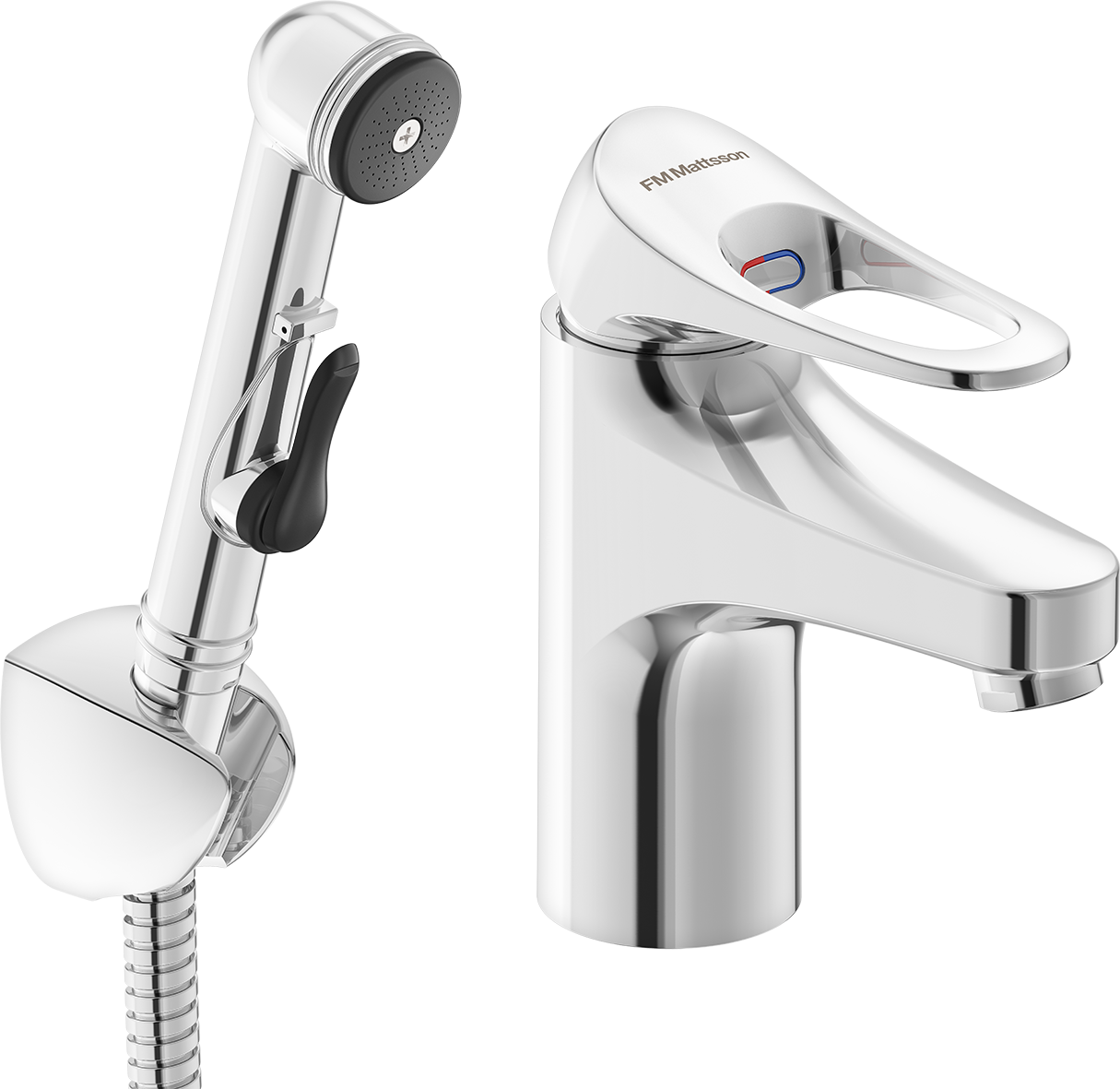 FM Mattsson 9000XE Tvättställsblandare med Sidohanddusch, Krom