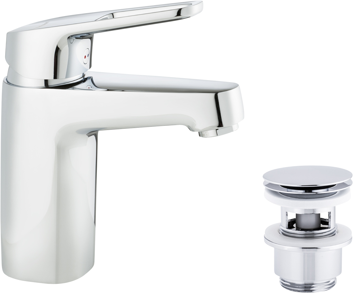 FM Mattsson Siljan tvättställsblandare 1-grepps för kromad yta med push-down ventil