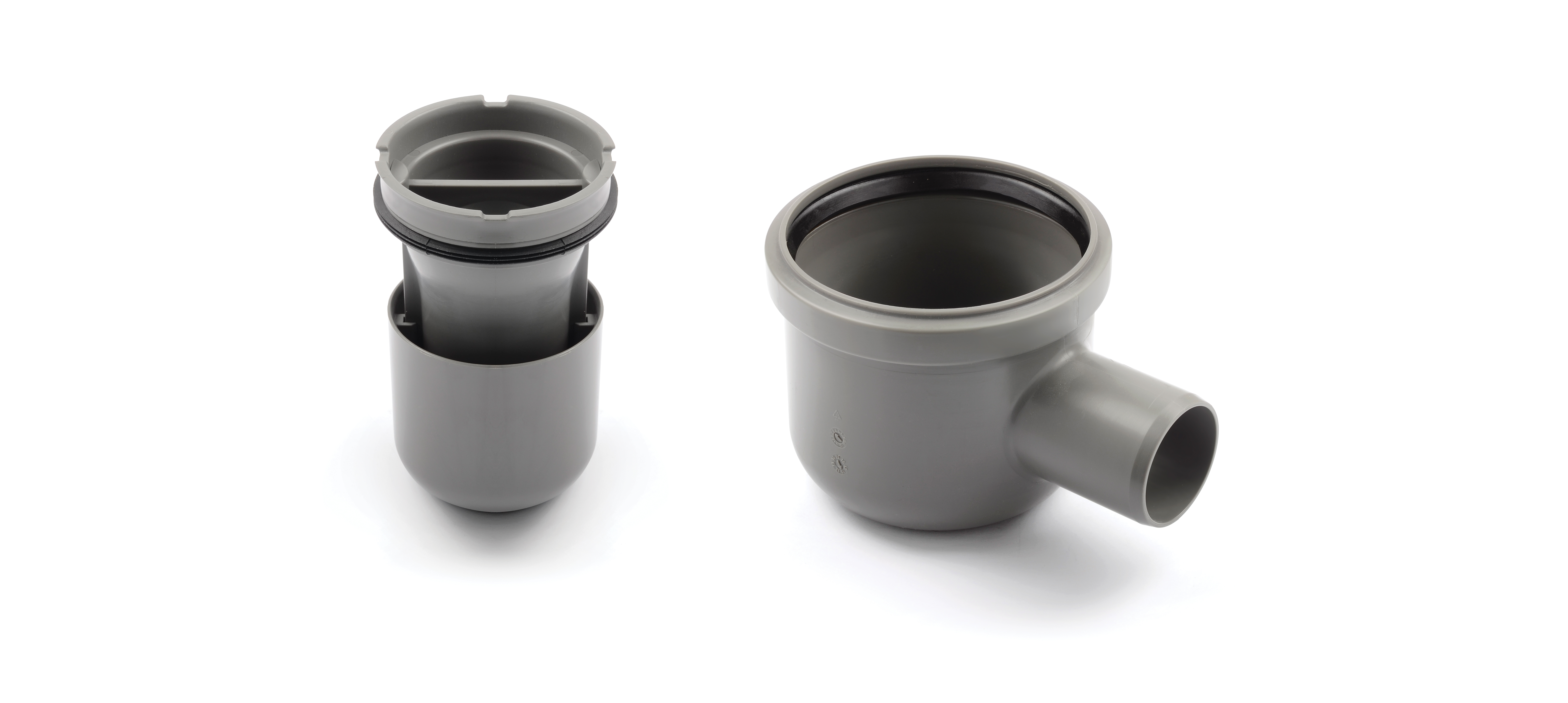 UNIDRAIN Hörn PS50 Utloppshus med Ø50 mm Sidoutlopp och Självrensande Vattenlås RSK 7119899