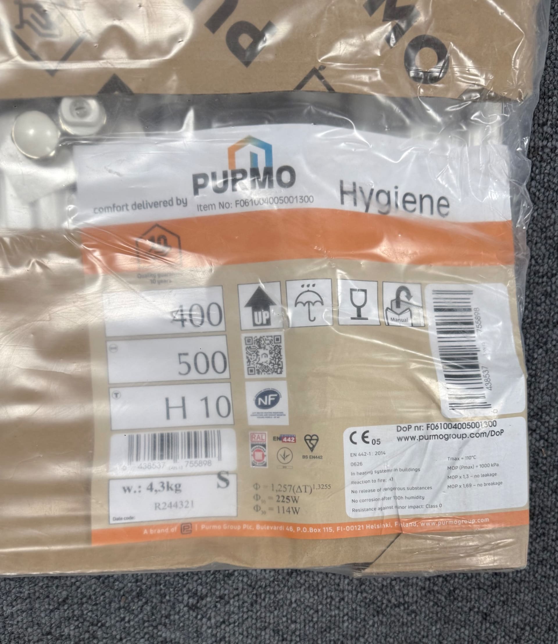 3 st Purmo Hygiene H10 radiator 400x500 mm hygienradiator