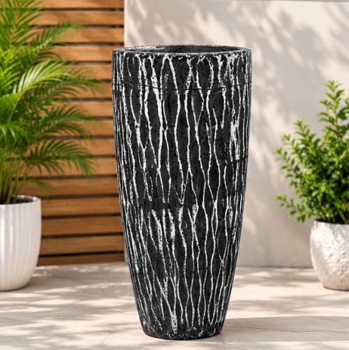 Black & White Textured Tall Planter