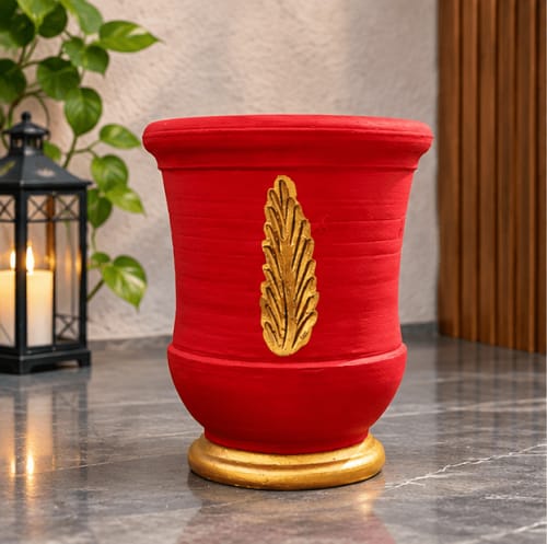 Hand-Painted Red Terracotta Pot