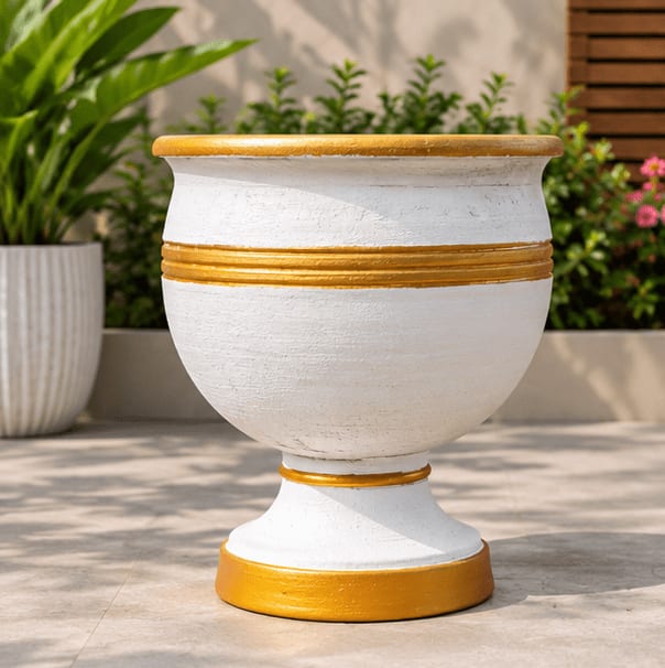 White & Gold Classic Pedestal Planter