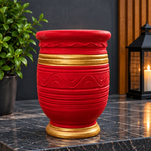 Hand-Painted Crimson Urn Pot