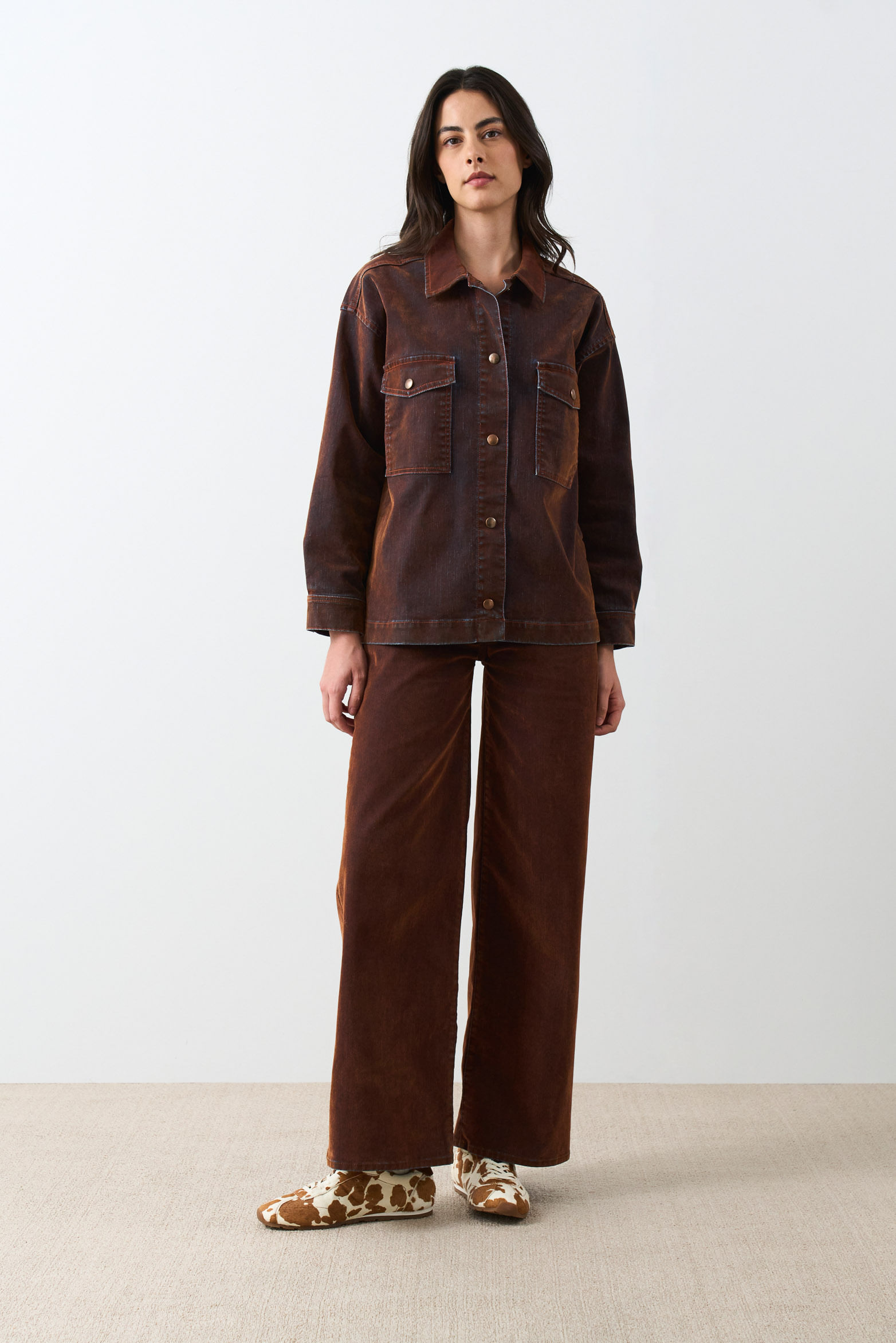 Chaqueta oversized en denim gamuzado para mujer Bronce