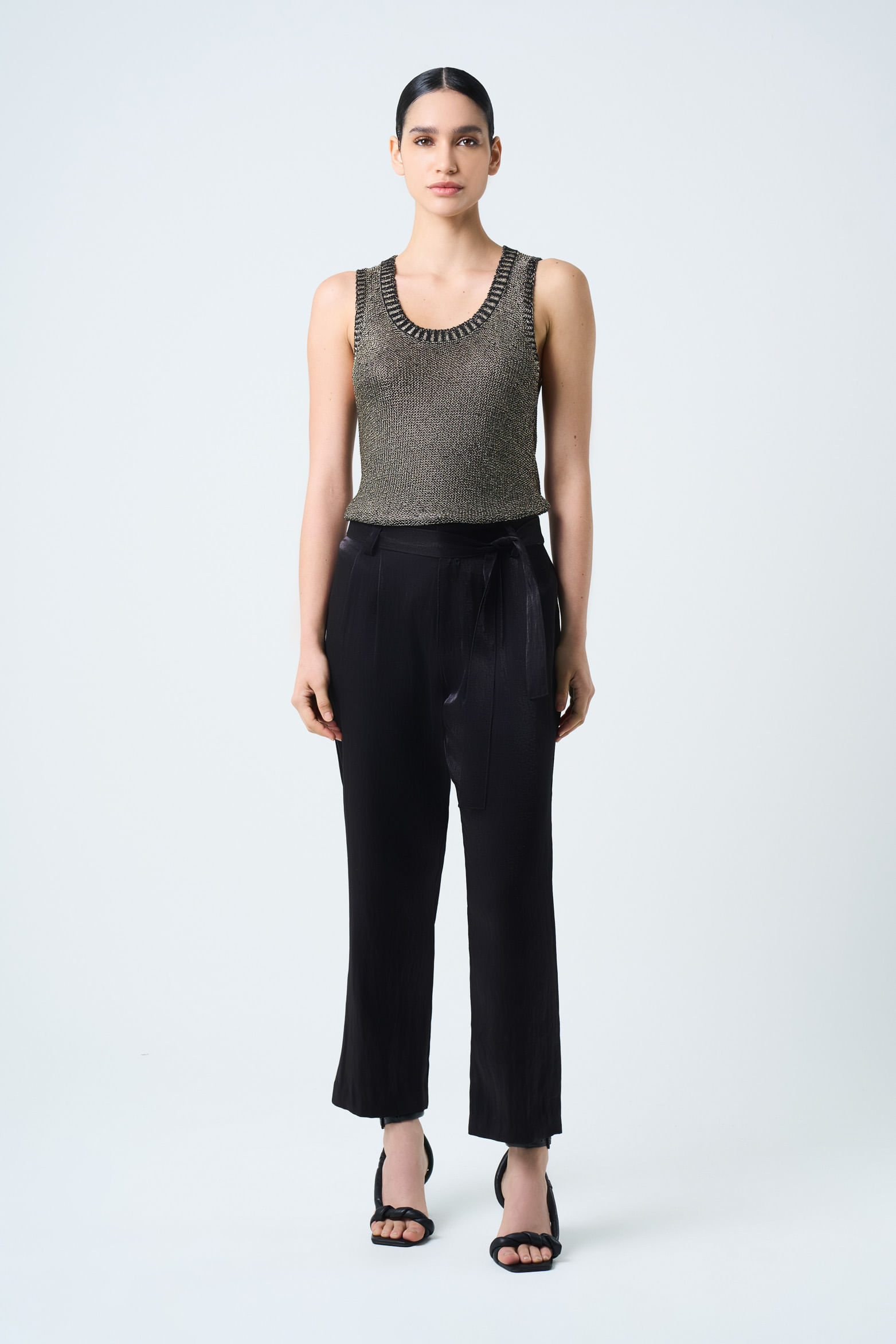Pantalón Casiopea en tejido plano para mujer efecto brillo