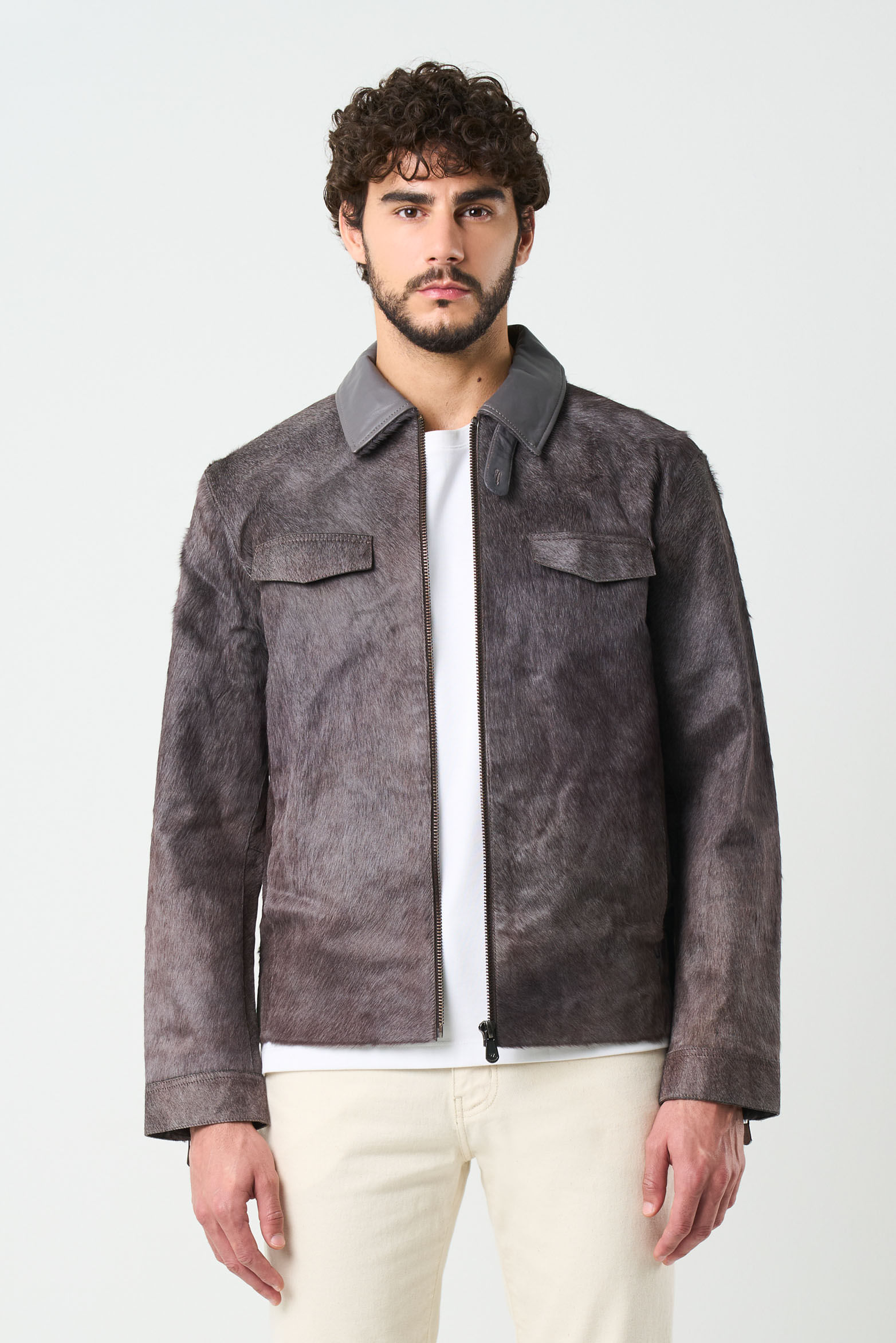 Chaqueta Lyra de cuero pelo para hombre silueta Trucker